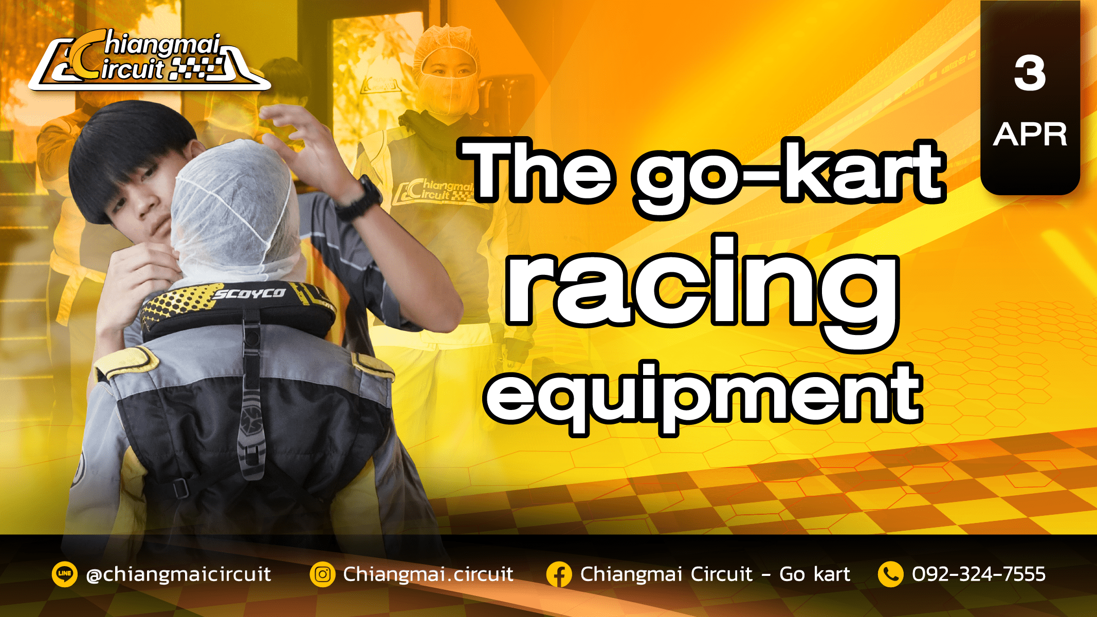 The go-kart racing equipment that racers use when driving go-karts.