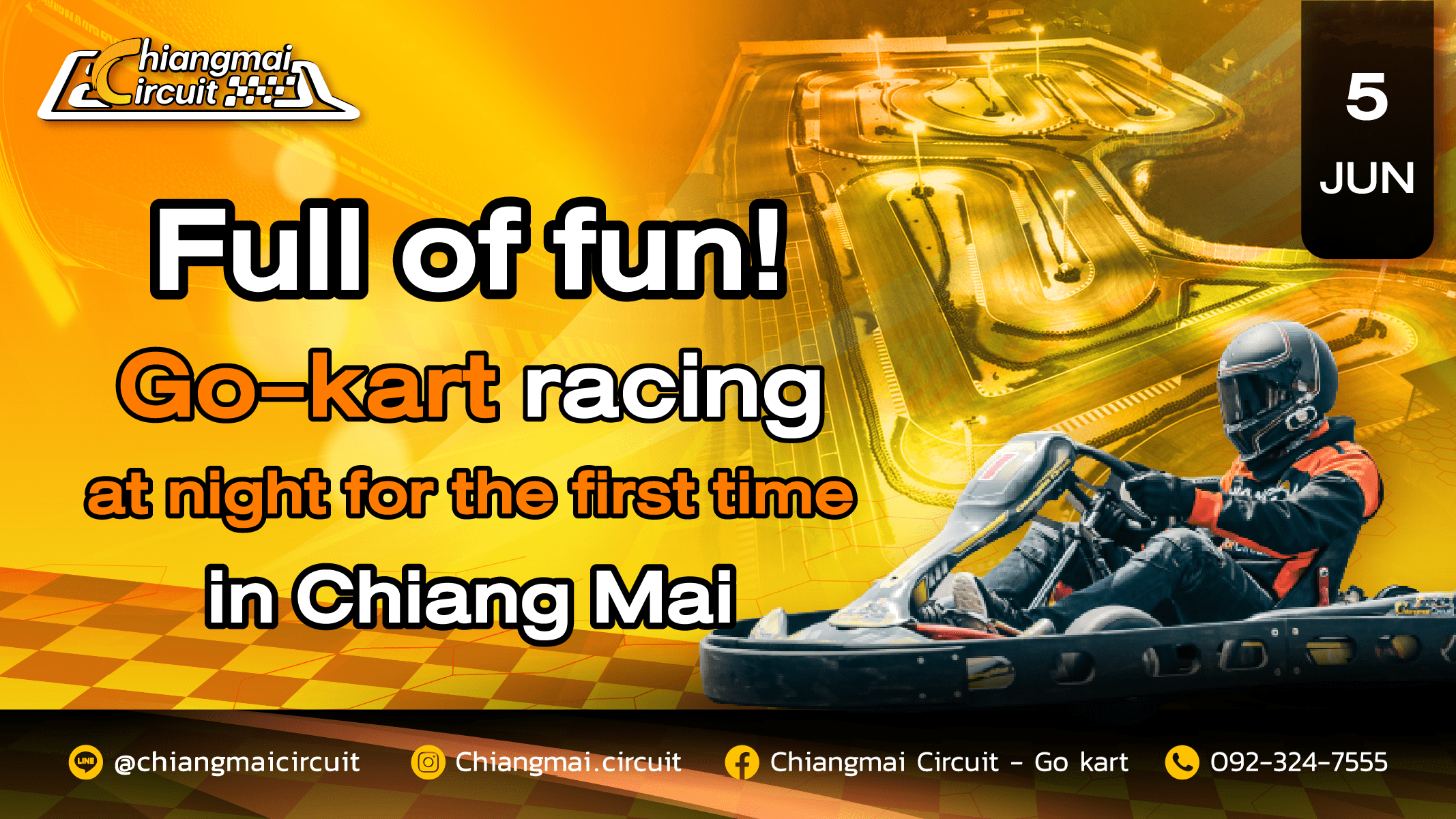 Full of fun! Go-kart racing at night for the first time in Chiang Mai.
